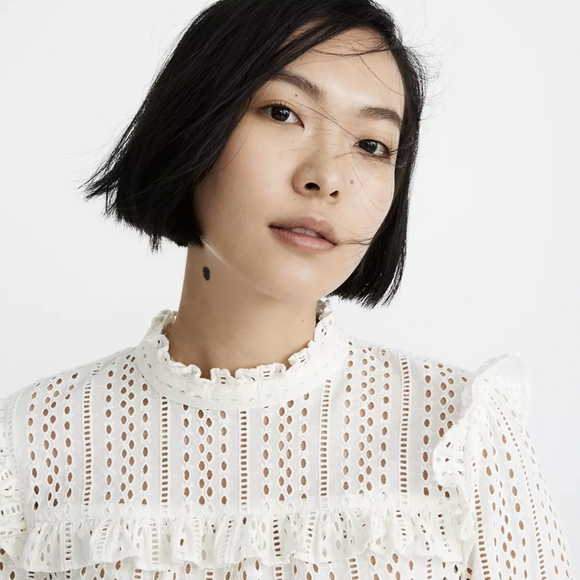 MADEWELL Eyelet Mockneck Ruffle Top - Picture 2 of 10